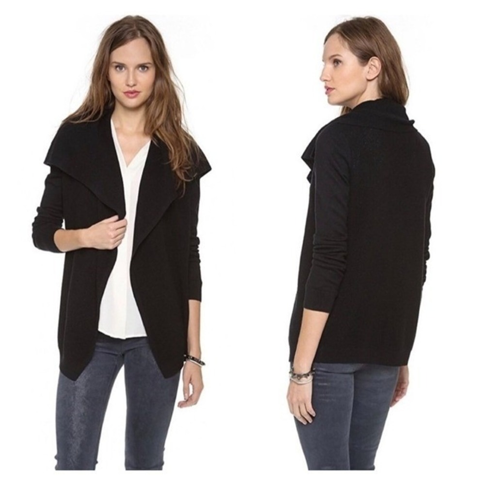 Theory Black Cashmere Hooded Open Front Knit Cardigan Long Sleeve Sz Small